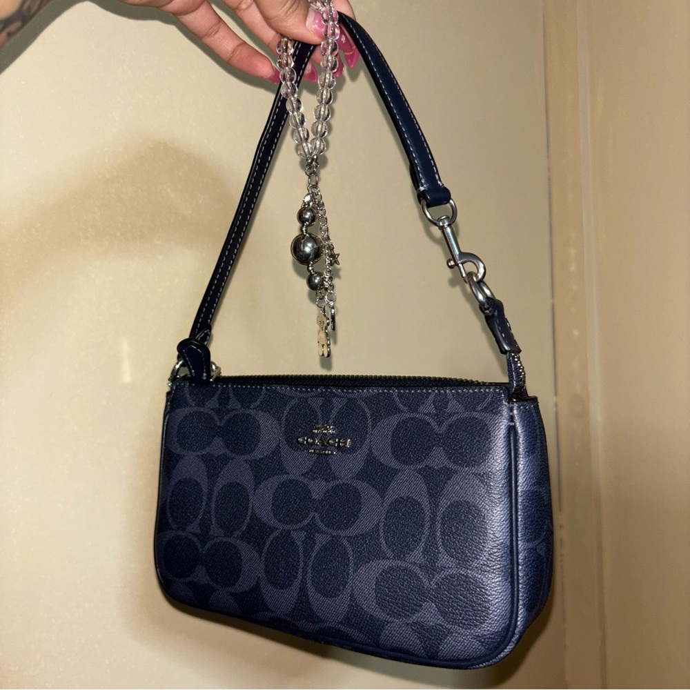 Coach Navy Blue Signature Nolita Wristlet